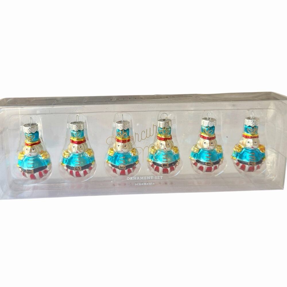 Pottery Barn Mini Mercury Glass Nutcracker Soldier Ornaments Set of 6 New In Box
